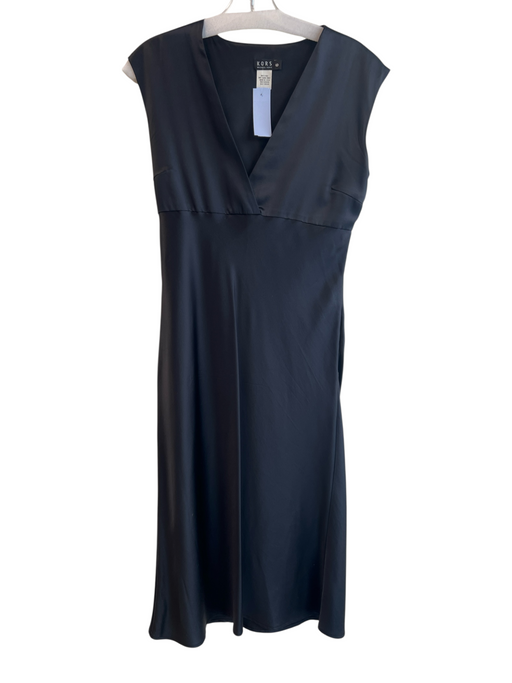 Kors Michael Kors Size 6 Black Silk Satin V Neck Sleeveless Midi Dress Black / 6