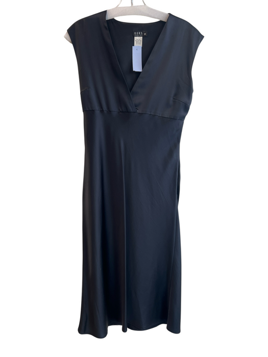 Kors Michael Kors Size 6 Black Silk Satin V Neck Sleeveless Midi Dress Black / 6