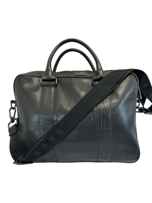 Boss Black Leather Pebbled Satchel Men's Bag Black