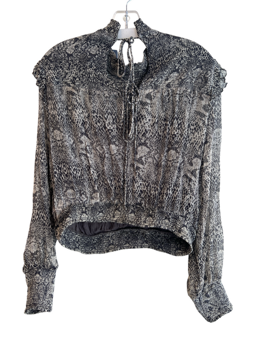 Free People Size S Gray Viscose Micropleat Crinkle High Neck Long Sleeve Top Gray / S