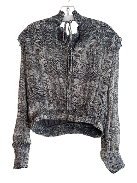 Free People Size S Gray Viscose Micropleat Crinkle High Neck Long Sleeve Top Gray / S