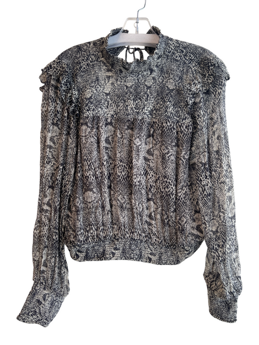 Free People Size S Gray Viscose Micropleat Crinkle High Neck Long Sleeve Top Gray / S