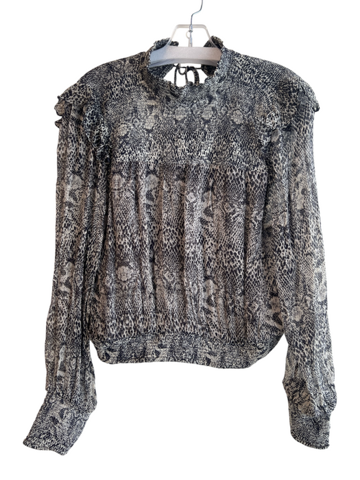 Free People Size S Gray Viscose Micropleat Crinkle High Neck Long Sleeve Top Gray / S