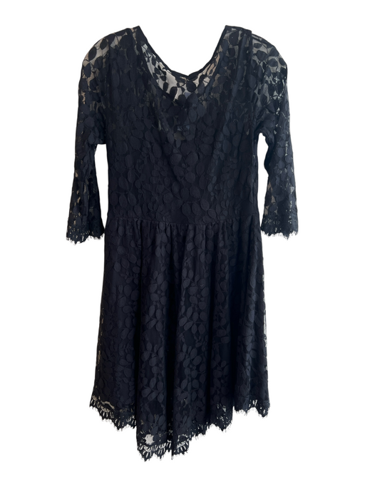 Free People Size 6 Black Cotton Blend Sheer Overlay Round Neck Long Sleeve Dress Black / 6