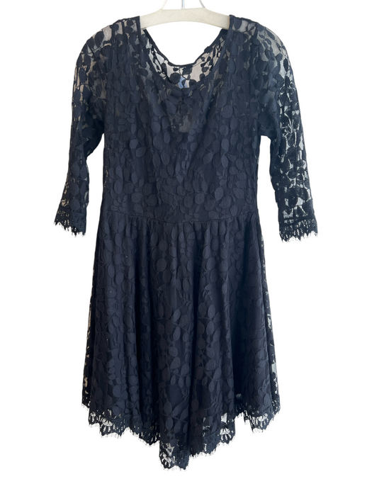 Free People Size 6 Black Cotton Blend Sheer Overlay Round Neck Long Sleeve Dress Black / 6
