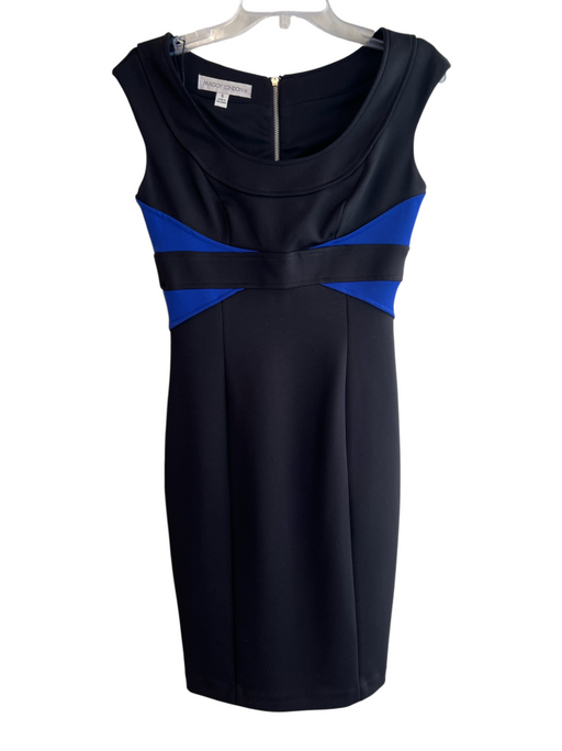 Maggy London Size 6 Black & Navy Polyester Round Neck Sleeveless Back Zip Dress Black & Navy / 6
