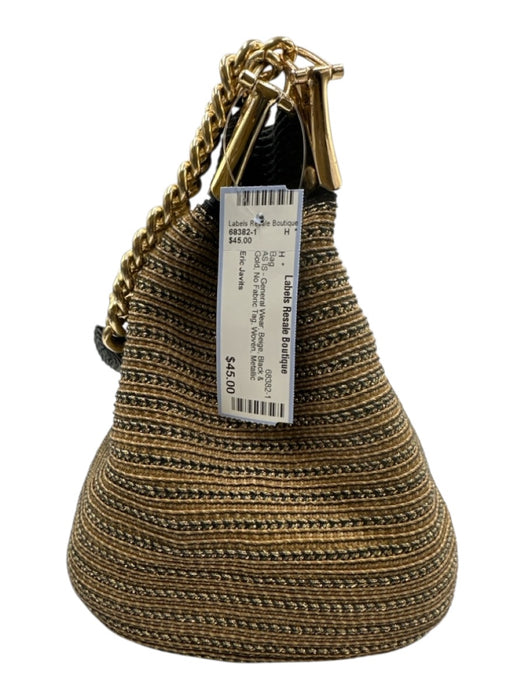 Eric Javits Beige, Black & Gold No Fabric Tag Woven Metallic Thread Shoulder Bag Beige, Black & Gold