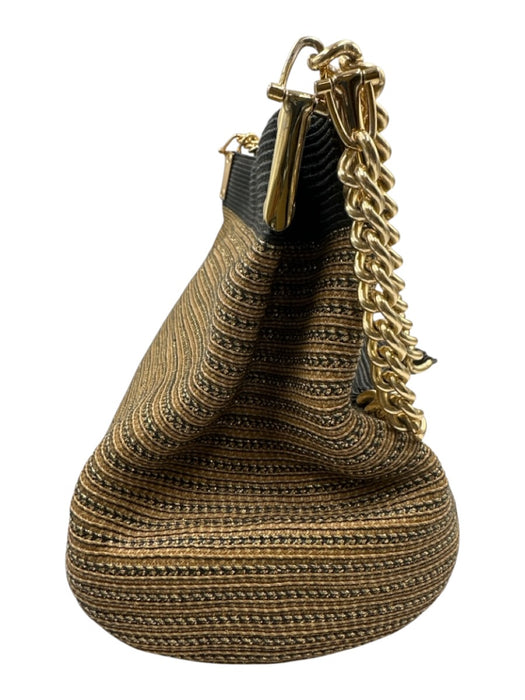 Eric Javits Beige, Black & Gold No Fabric Tag Woven Metallic Thread Shoulder Bag Beige, Black & Gold