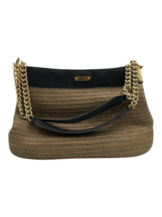 Eric Javits Beige, Black & Gold No Fabric Tag Woven Metallic Thread Shoulder Bag Beige, Black & Gold