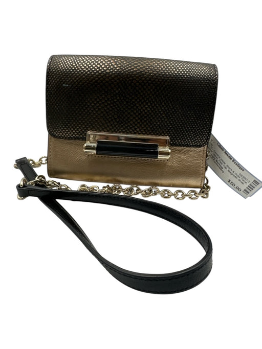 Diane Von Furstenberg Black & Gold Tone Leather Upper Flap Top Side Pocket Bag Black & Gold Tone / Mini