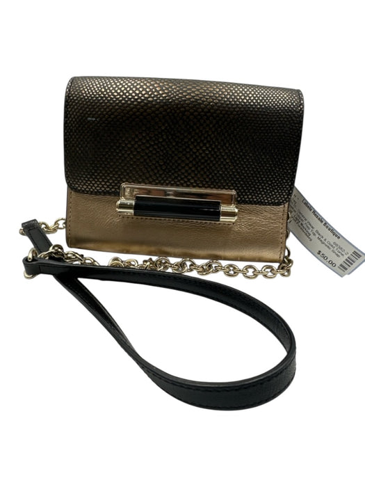 Diane Von Furstenberg Black & Gold Tone Leather Upper Flap Top Side Pocket Bag Black & Gold Tone / Mini