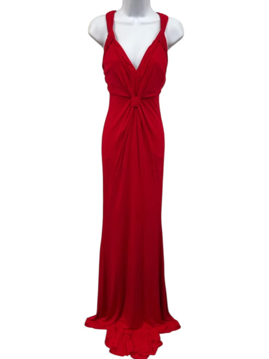 Badgley Mischka Collection Size 8 Red Viscose Sleeveless Gathered Pleating Gown Red / 8