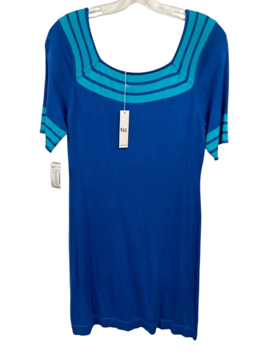 Trina Turk Size L Blue & Aqua Viscose Blend Knit Stripe Detail Square Neck Dress Blue & Aqua / L