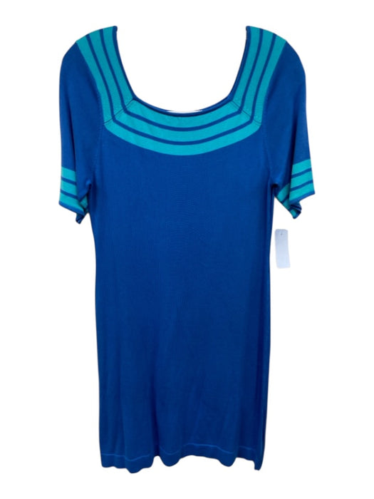 Trina Turk Size L Blue & Aqua Viscose Blend Knit Stripe Detail Square Neck Dress Blue & Aqua / L