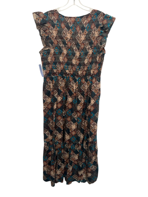 By Anthropologie Size L Green, Orange, Multi Cotton Ruffle Cap Sleeve Maxi Dress Green, Orange, Multi / L