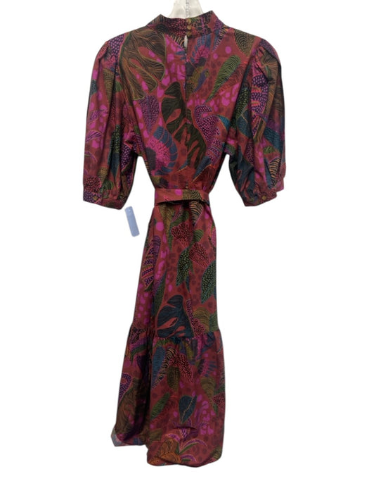 Farm Rio Size L red, pink, multi Cotton Short Puff Sleeve Abstract Print Dress red, pink, multi / L