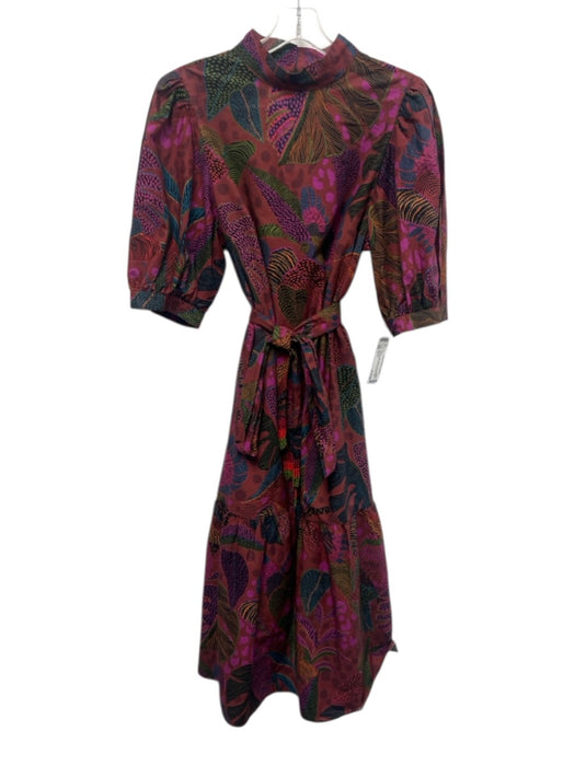 Farm Rio Size L red, pink, multi Cotton Short Puff Sleeve Abstract Print Dress red, pink, multi / L