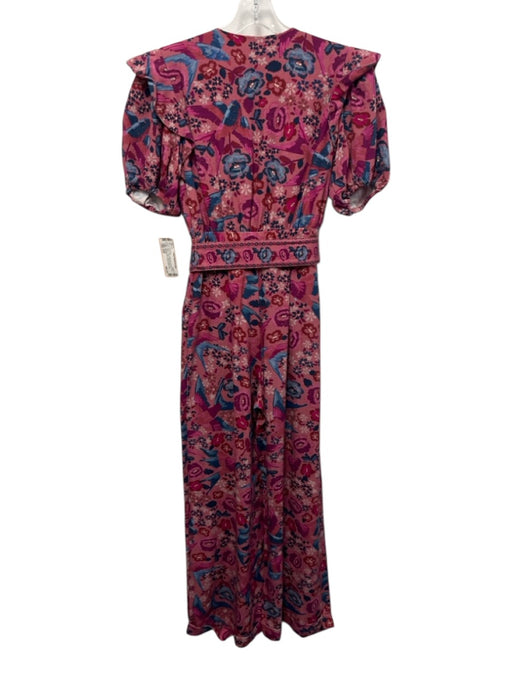 Farm Rio Size XXS Pink, Purple, Blue Lyocell blend Button V Neck Belted Jumpsuit Pink, Purple, Blue / XXS