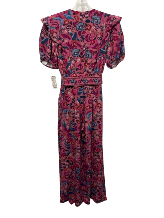 Farm Rio Size XXS Pink, Purple, Blue Lyocell blend Button V Neck Belted Jumpsuit Pink, Purple, Blue / XXS