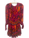 Farm Rio Size XXS Purple & Multi Viscose Floral Long Balloon Sleeve V Neck Dress Purple & Multi / XXS