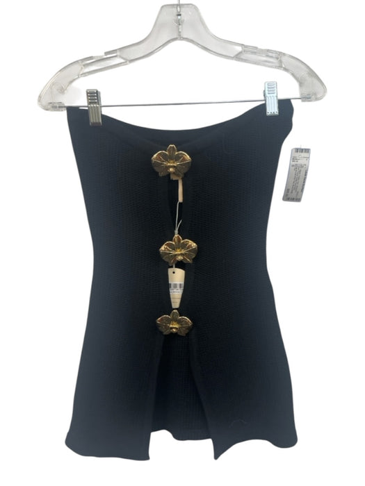 Cin Cin Size S Black Cotton Knit Strapless Cutout Flower Detail Top Black / S