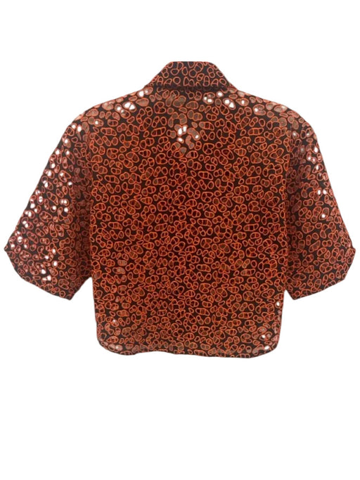 Christopher Kane Size 2 Black & Orange Cotton Blend Abstract Eyelet Cropped Top Black & Orange / 2