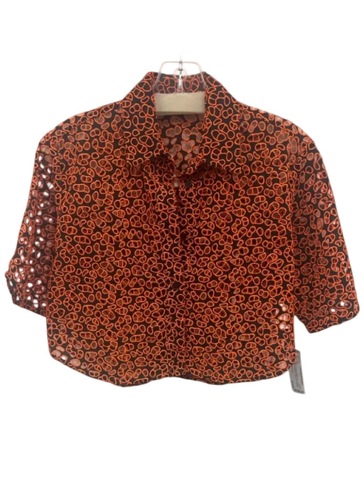 Christopher Kane Size 2 Black & Orange Cotton Blend Abstract Eyelet Cropped Top Black & Orange / 2