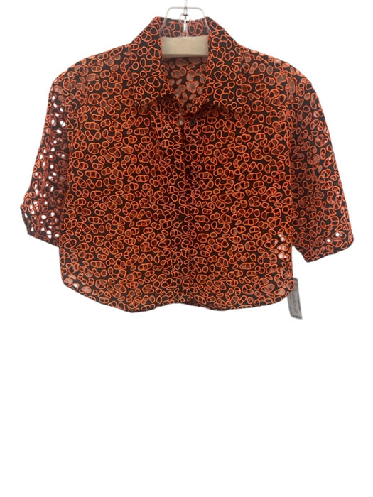 Christopher Kane Size 2 Black & Orange Cotton Blend Abstract Eyelet Cropped Top Black & Orange / 2