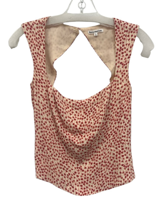 Reformation Size 0 Cream Beige & Red Viscose Blend Floral Doodle Print Top Cream Beige & Red / 0