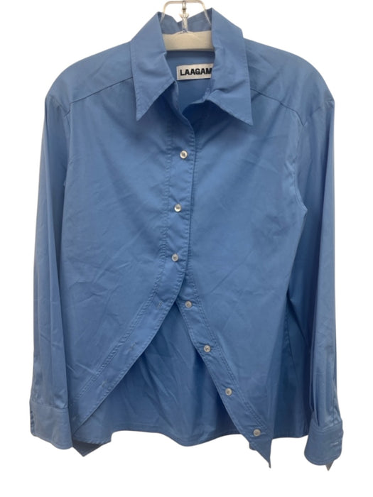 LAAGAM Size XS Blue Cotton Long Sleeve Button Up Open Design Shirt Top Blue / XS