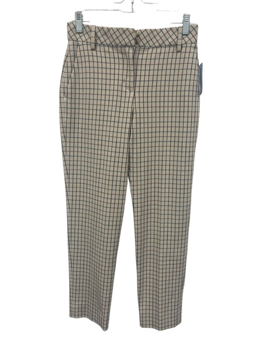 Tory Burch Size 0 Cream Beige, Blue & Red Polyester Blend Grid Trouser Pants Cream Beige, Blue & Red / 0