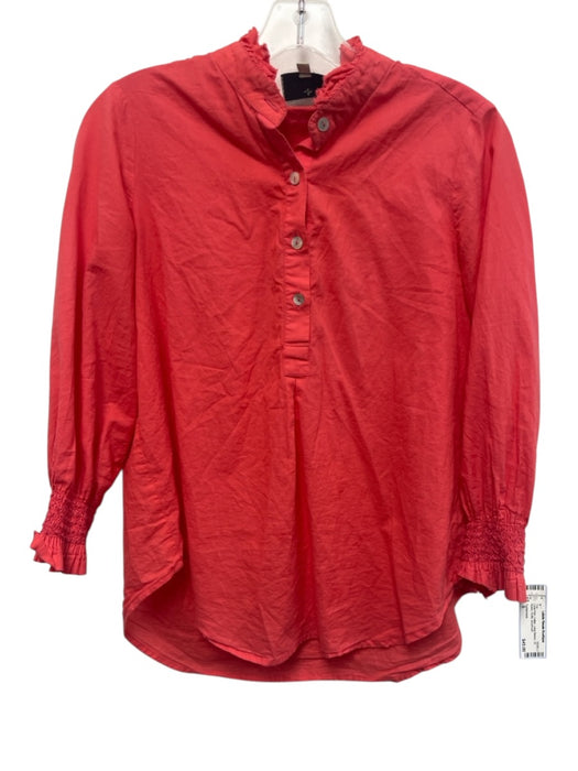 Tuckernuck Size S Coral Pink Cotton Long Sleeve 1/2 Button Ruffle Top Coral Pink / S