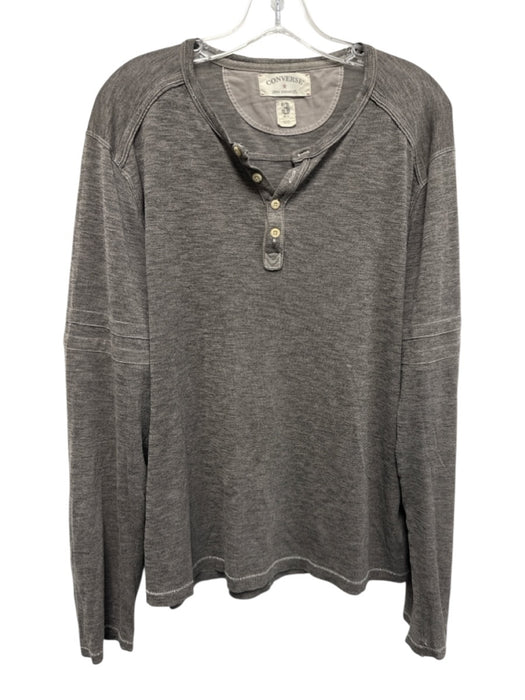 John Varvatos Size L Gray Cotton Blend Heathered Henley Men's Long Sleeve Shirt Gray / L