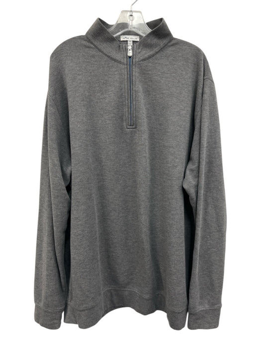 Peter Millar Size XXL Gray Cotton Blend Solid Quarter Zip Long Sleeve Shirt Gray / XXL
