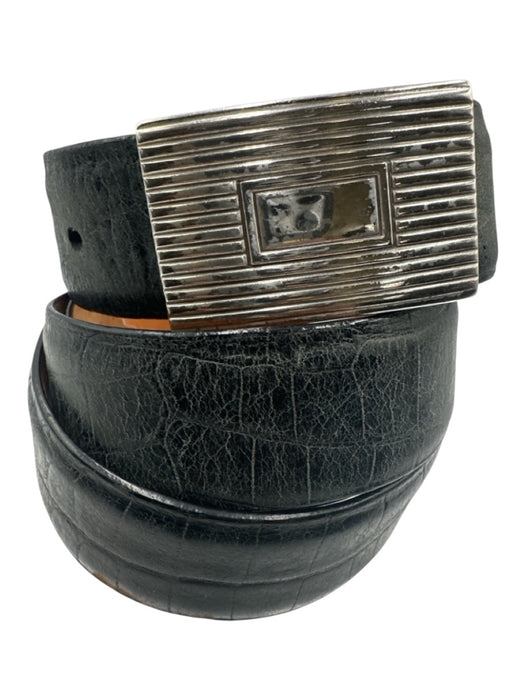 W Kleinberg Black Leather Embossed Men's Belt Black