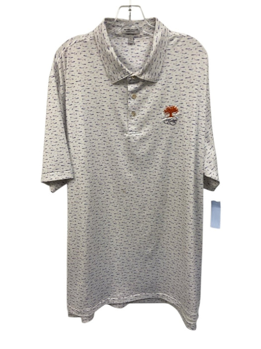 Peter Millar Size XXL White & Purple Synthetic Boats Polo Men's Short Sleeve White & Purple / XXL