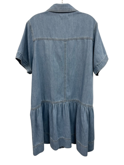 Maye Size L Blue Cotton Button Front Patch Pocket Short Sleeve Knee length Dress Blue / L