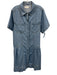 Maye Size L Blue Cotton Button Front Patch Pocket Short Sleeve Knee length Dress Blue / L