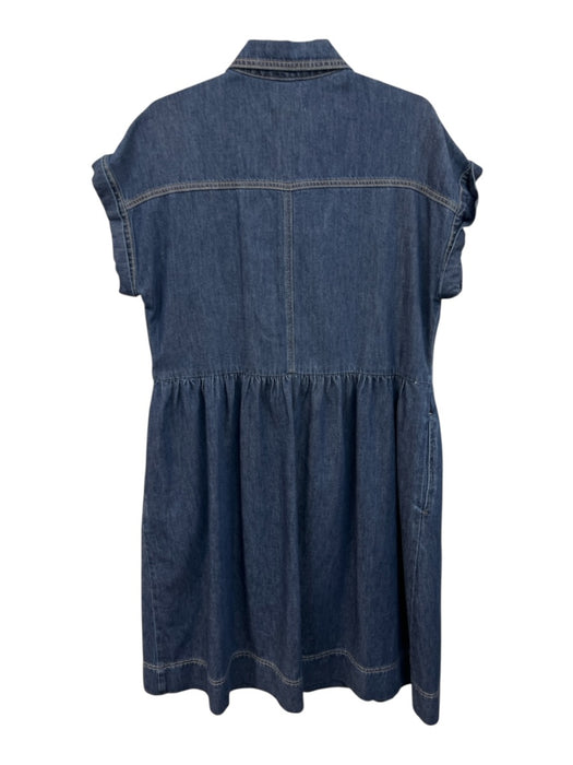 Maye Size L Blue Cotton Button Front Patch Pocket Sleeveless Collared Dress Blue / L