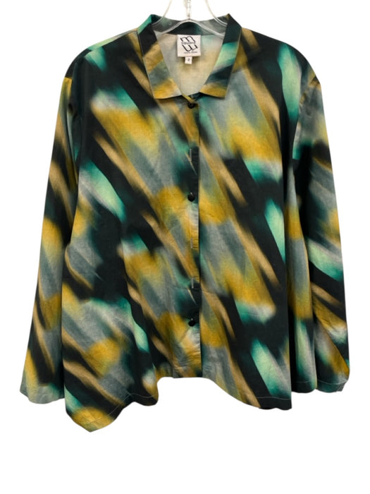 M Square By Neetu Malik Size 2 Green & Multi Cotton Abstract Print Collared Top Green & Multi / 2