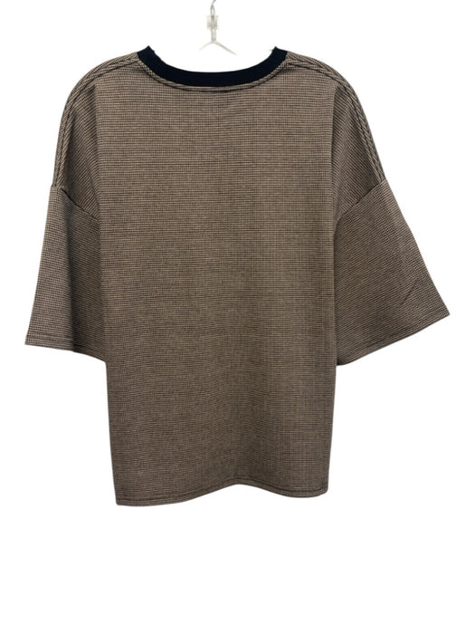 Staud Size M/L Tan & black Polyester & Viscose Houndstooth Short Sleeve Top Tan & black / M/L