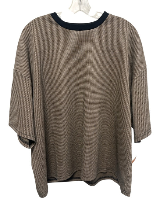 Staud Size M/L Tan & black Polyester & Viscose Houndstooth Short Sleeve Top Tan & black / M/L