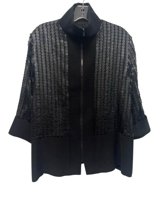 Emmelle Size M Black Polyester Front Zip Applique 3/4 Sleeve Jacket Black / M