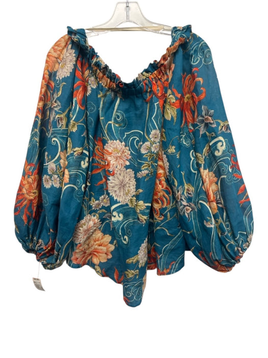 Alemais Size 8 Blue & Multi Ramie floral print Top Blue & Multi / 8
