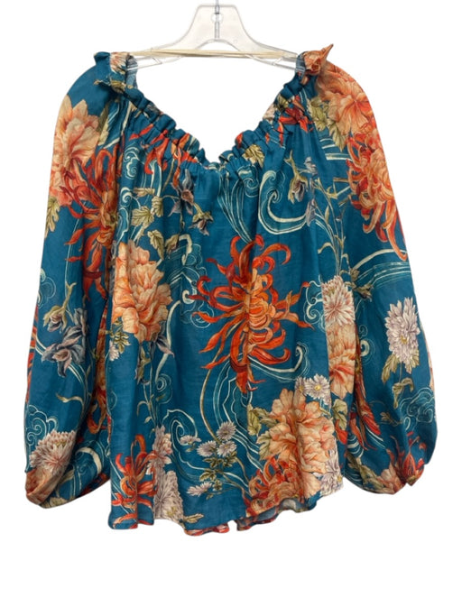 Alemais Size 8 Blue & Multi Ramie floral print Top Blue & Multi / 8