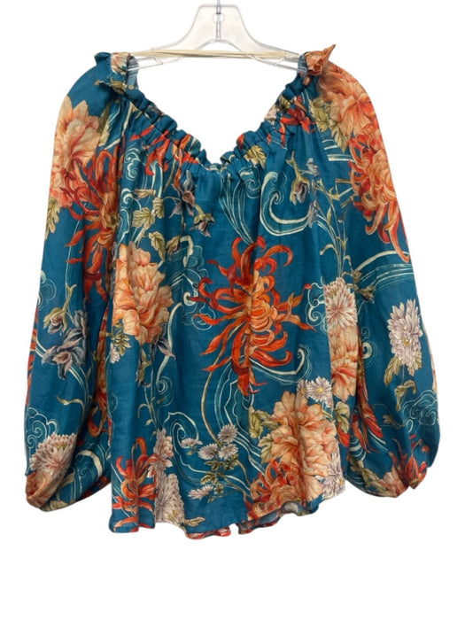 Alemais Size 8 Blue & Multi Ramie floral print Top Blue & Multi / 8