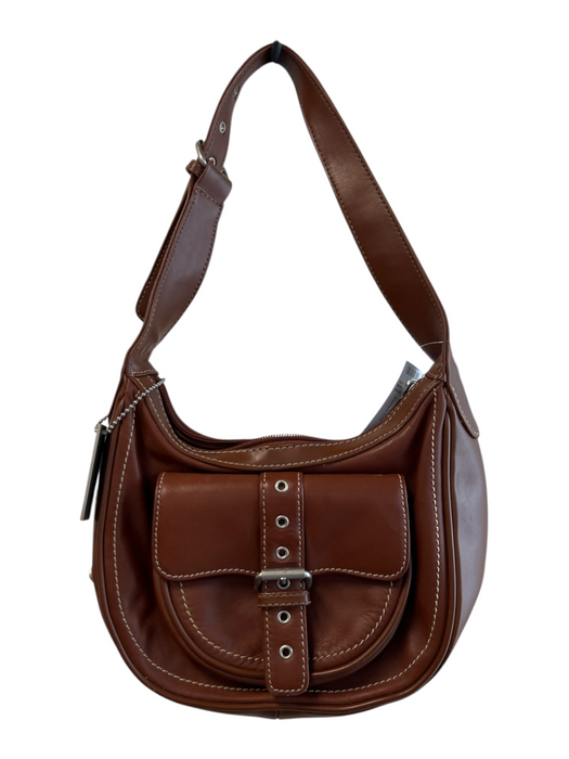 Kenneth Cole Brown Leather Silver Hardware Zip Close Inside & Out Pockets Bag Brown