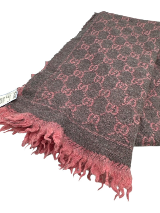 Gucci gray & pink Wool Jacquard Guccissima Fringe Trim Rectangle scarf gray & pink