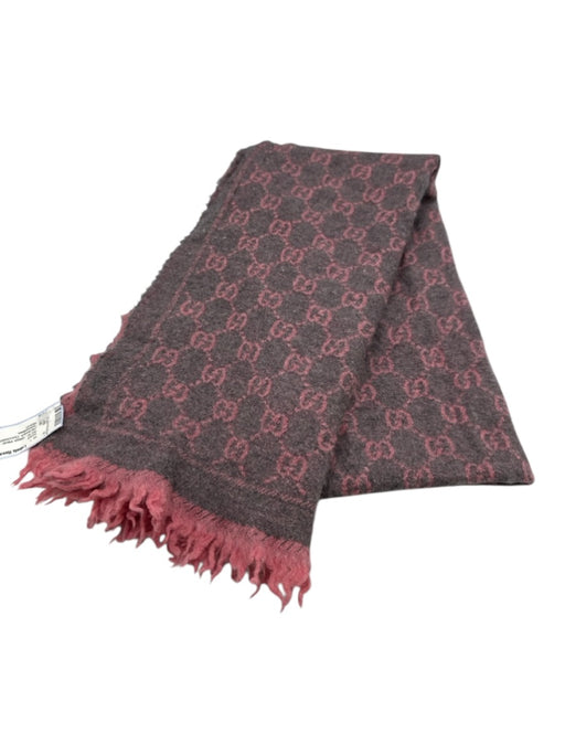 Gucci gray & pink Wool Jacquard Guccissima Fringe Trim Rectangle scarf gray & pink