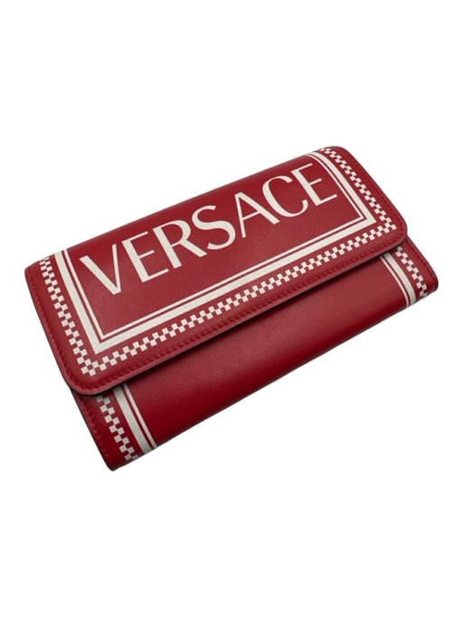 Versace Red & White Leather checkered trim Snap Closure flap Wallets Red & White